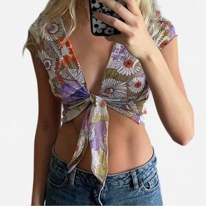 Floral Tie-Front Crop Top